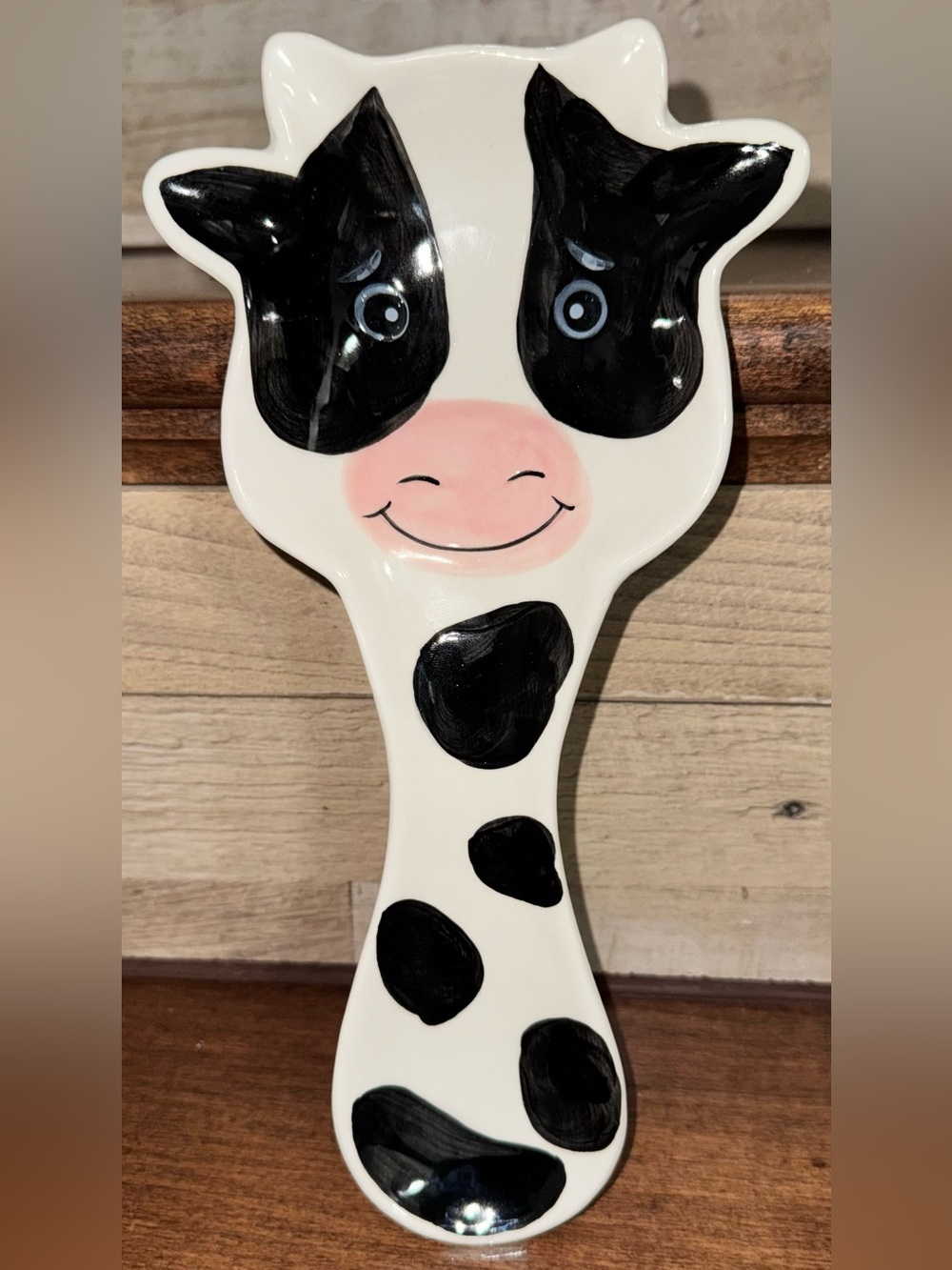 Cute 🥰 Vintage look Cow Face Ceramic Spoon Rest - Black & White - New